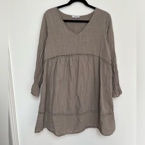 Vanessa Zani (M) Italy Cotton Sand Beige Boho Lagenlook Babydoll Lined Dress